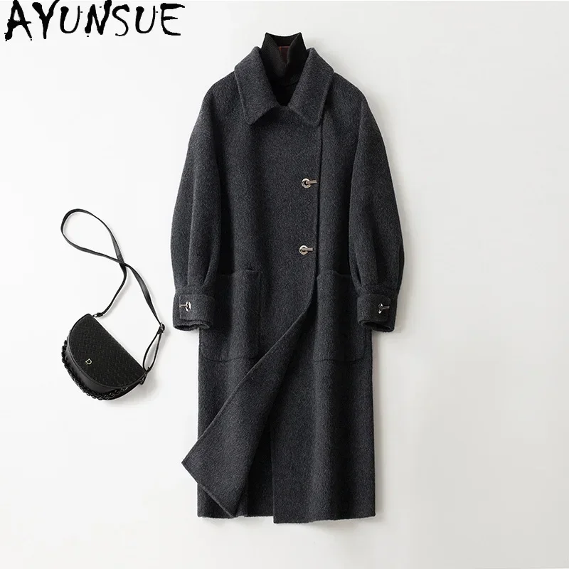 AYUNSUE Top Quality 10% Alpaca 90% Wool Coats for Women 2023 Autumn Winter Chic Loose Double-sided Woolen Jacket Abrigos Mujer