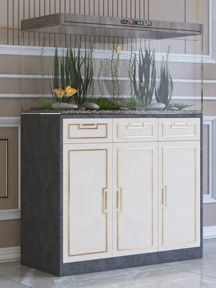 European-Style Super White Aquarium Bottom Filter Cabinet Shelf with Drawer Aquarium Base Sitting Room Cabinet1