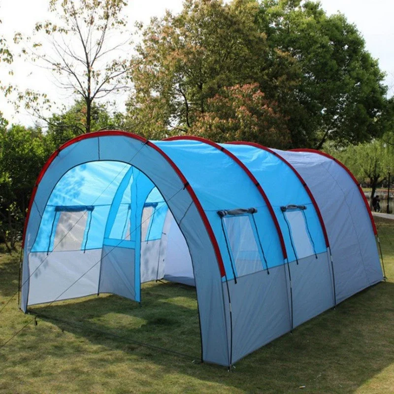 

Large Space Tunnel Tent Outdoor Camping Tourist 8-10Persons 2halls 1living Room Family Travel Single Layer with 1haning Inner