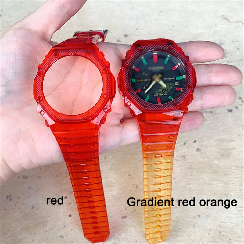 Transparent Resin Case+ Strap For Casio G-SHOCK GA-2100 Bracelet Band 19 Colors Rainbow Bezel/Case Belt Watchband Accessories