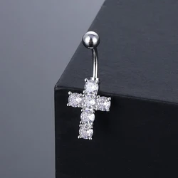 Sweet Crystal Zircon Cross Belly Button Ring Cross Piercing Fashion Navel Nail Puncture Body Piercing Jewelry Accessories
