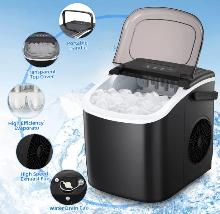 2024 Hot OEM Sale Factory Portable 15kg Mini Instant Home Use Ice Maker Car Ice Cube Self-Cleaning Ice Maker