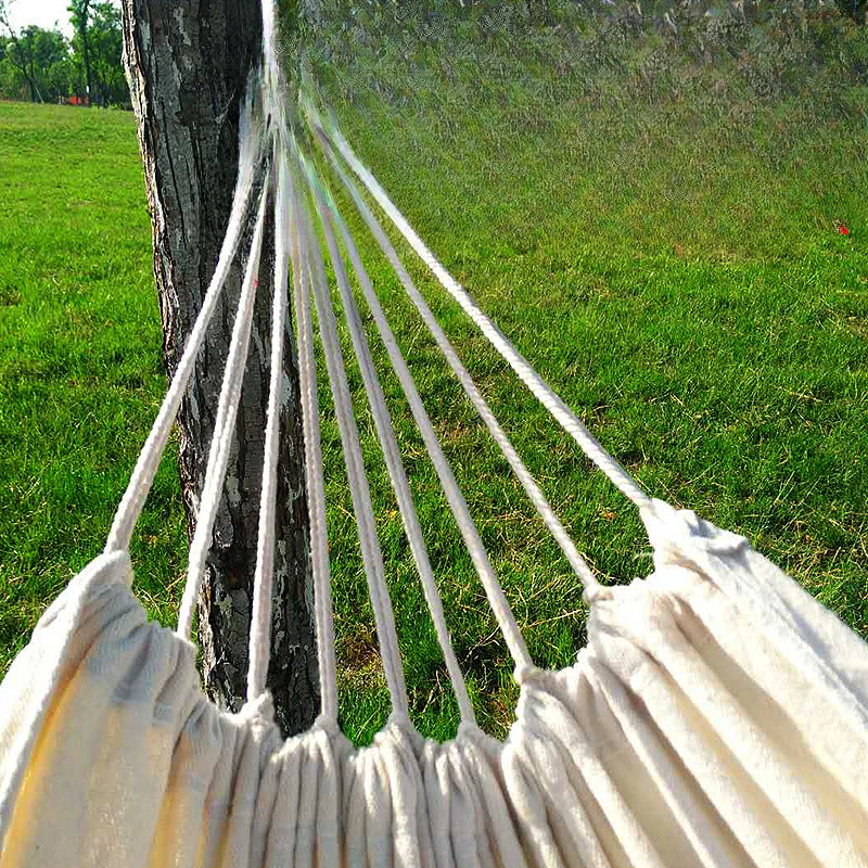 2024 New White Canvas Outdoor Hammock Wholesale Solid Color 2 Meter Single and Double Hammock Outdoor Hammock