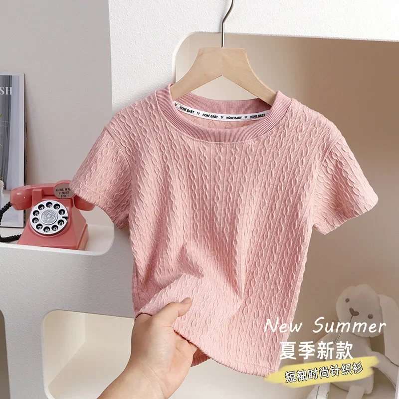 Baby Girls Boys Short Sleeved T-Shirt 2024 Summer Kids Top Tees Solid Shirt Toddler Pullover Children's Clothing Korean Style image 4