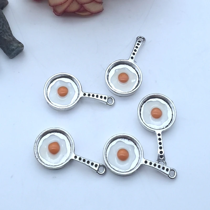 

5PCS 16*31MM 2 Color Alloy Pan With Eggs Charms For Bracelet Anklet Necklace Omelette Saucepan Pendant DIY Jewelry Accessories