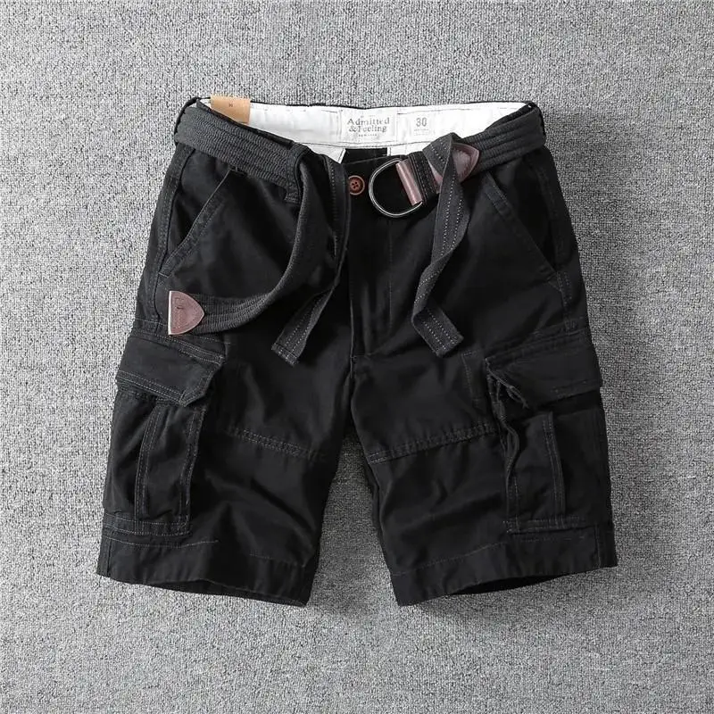 Retro Men's Outdoor Baggy Multi-pocket Sports White Black Tooling Straight Pants Summer Short Homme Men Clothing Cargo Shorts