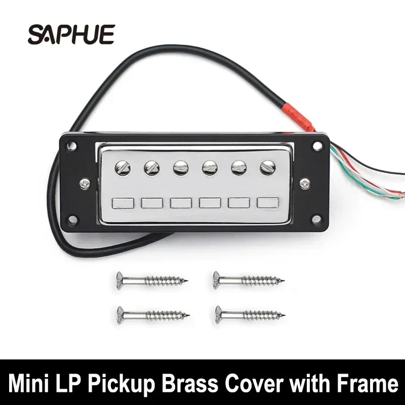 Mini LP Pickup Brass Cover with Frame 7.5k 4-Conduct Cable Coil Splitting 6 Round+6 Square Pole Piece for LP Guitar 68x29mm