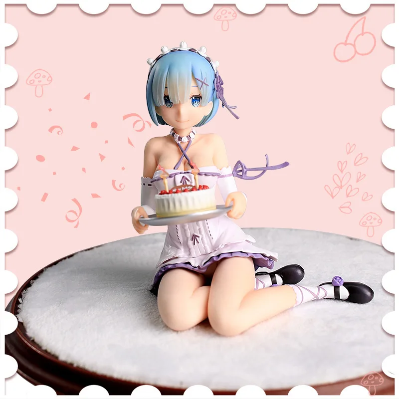 //13cm Re:Zero Gâteau d'anniversaire Rem Figurine Anime Statue Décoration de bureau Cadeau