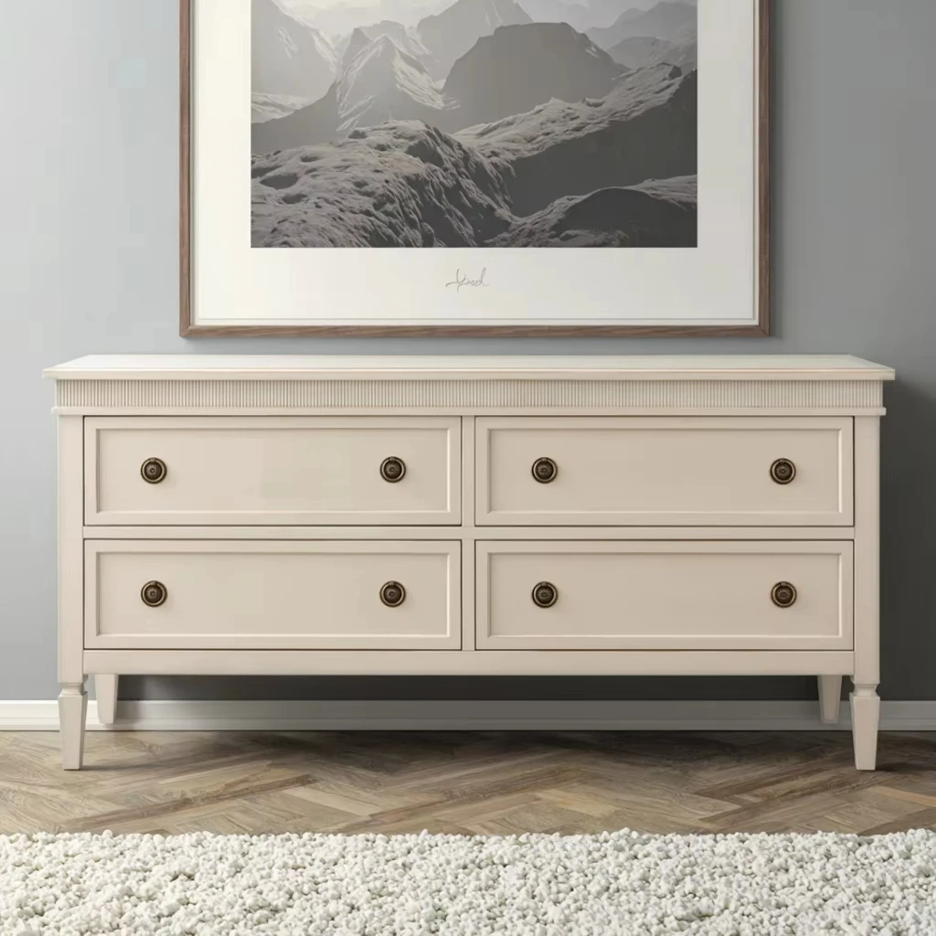 Luxury Solid Oak Wood Four-Drawer Dresser Stainless Steel Contemporary Bedroom Storage Dressing Table Customized