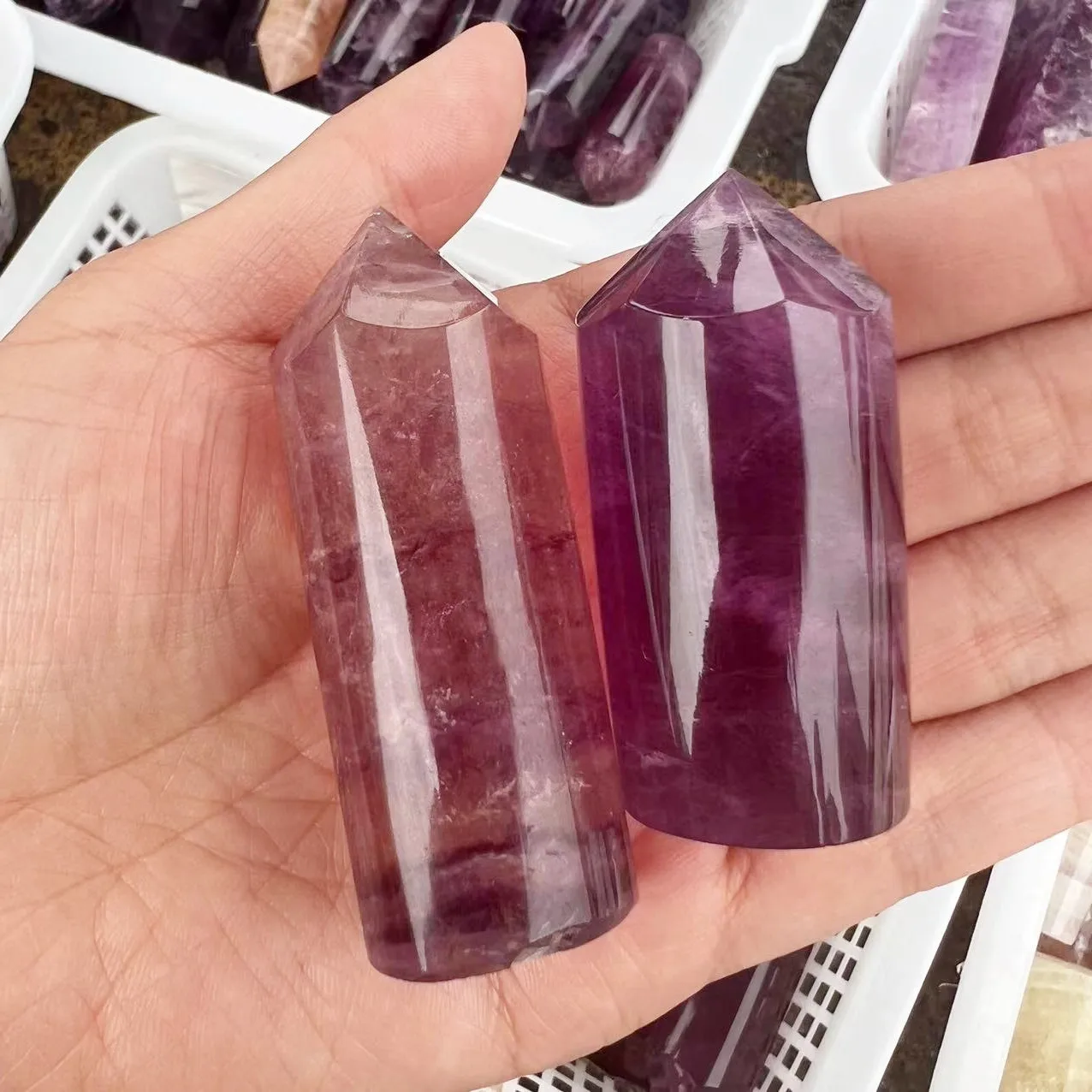 top ！natural colored fluorite crystal point natural crystal wand