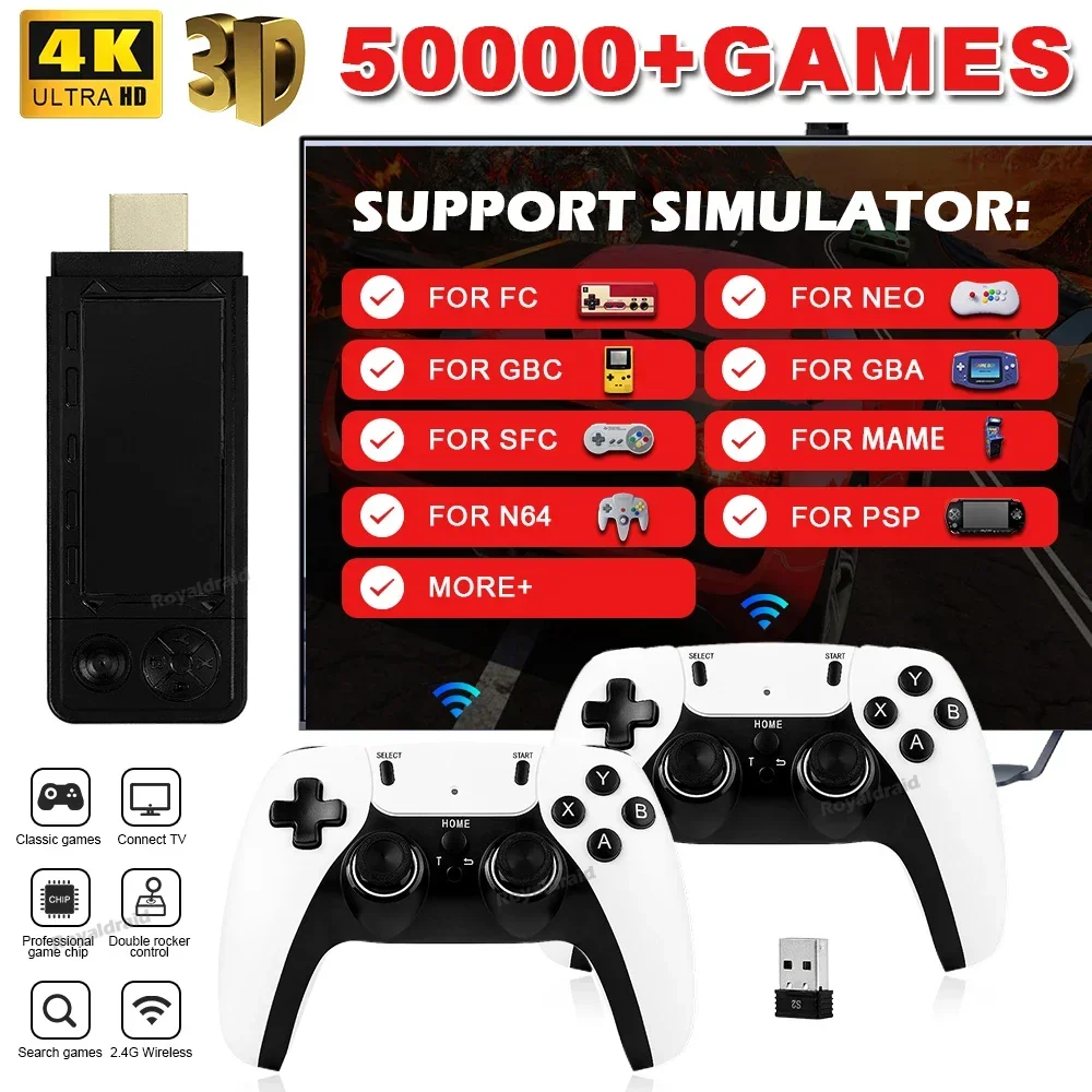 128G 256G X9 PRO GameStick 4KHD TV لعبة فيديو وحدة التحكم ألعاب ثلاثية الأبعاد لـ PSP/PS1/N64/NDS 40 + محاكاة ألعاب ريترو وحدة تحكم مزدوجة 2.4G