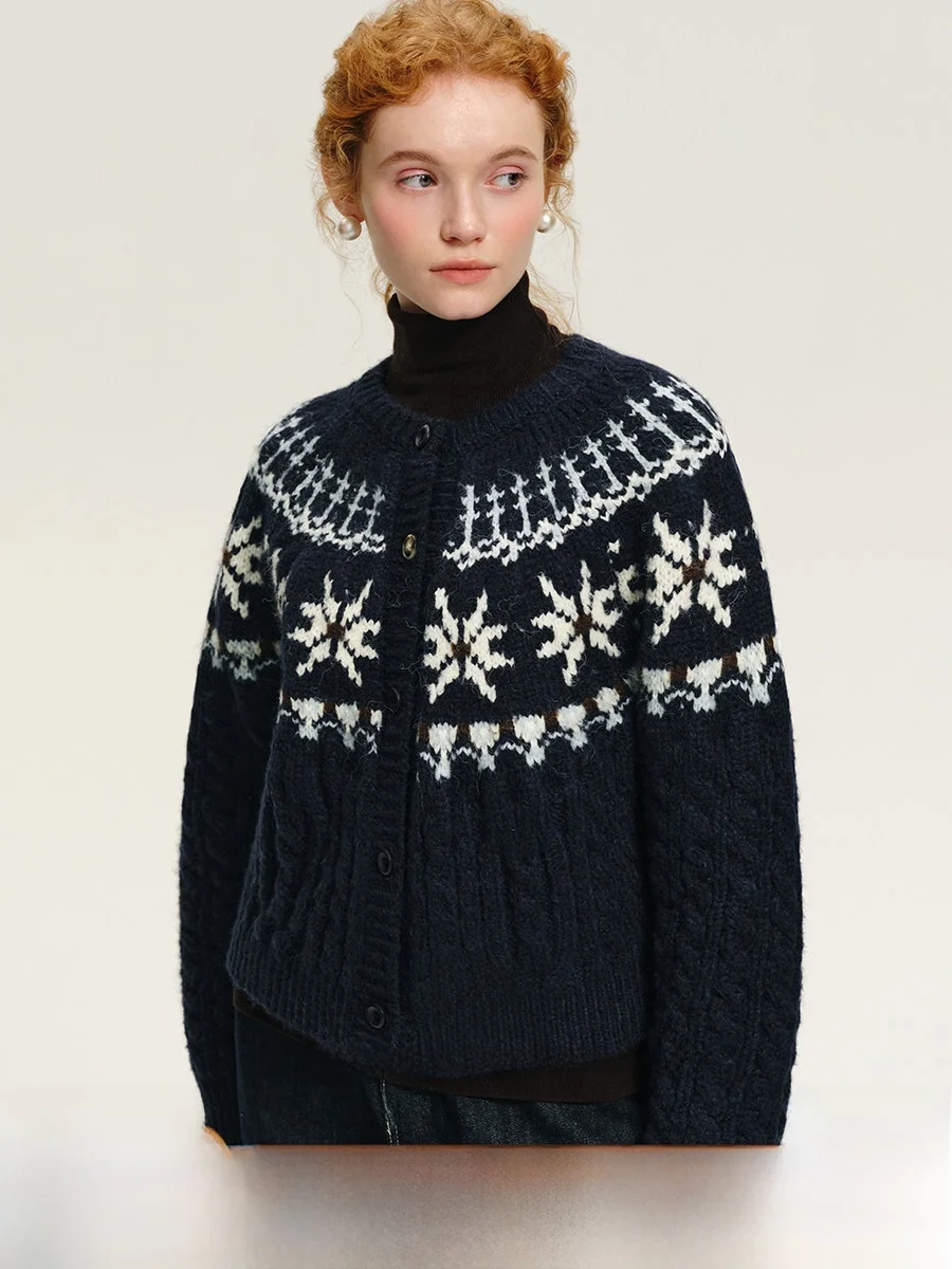 

plus Size Women's Thiened Soft Fair Isle Wool Open Cardigan Spring Autumn Casual Loose Fit Warm Knitted Sweater