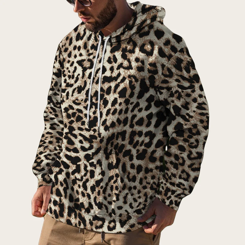 

Mens Retro Leopard Print Sweatshirts American High Street Retro Hoodie Mens Long Sleeve Fashion 3d Printed Hooded Sweater Tops