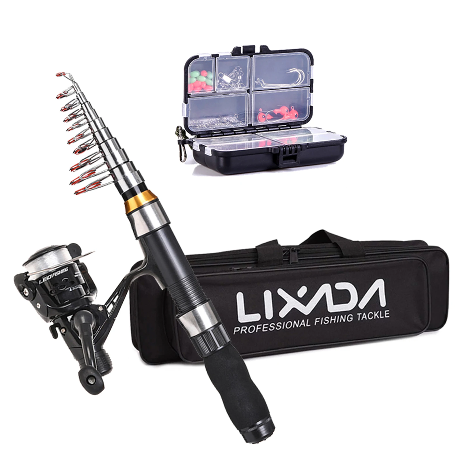 2.49cm lexada telescopic fishing rod set And Reel including lures Lixada 2.1m 2.3 m Telescopic