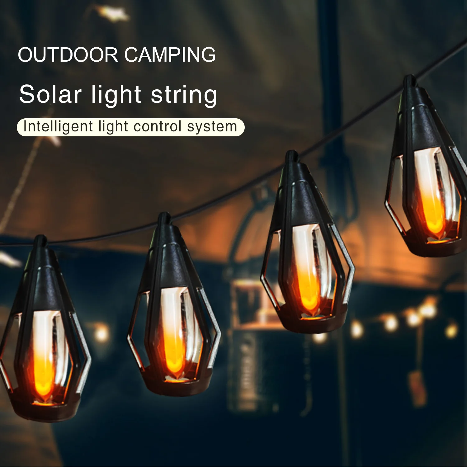 Luzes de corda Sun Flame - 15 luzes de corda solares externas LED para decoração de Halloween de jardim e pátio