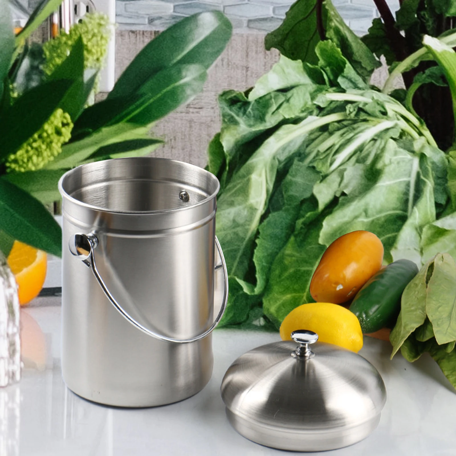 Stainless Steel Compost Bin Garbage Bin Vegetables Recyclable Compost Food Waste Bucket for Cooking Kitchen