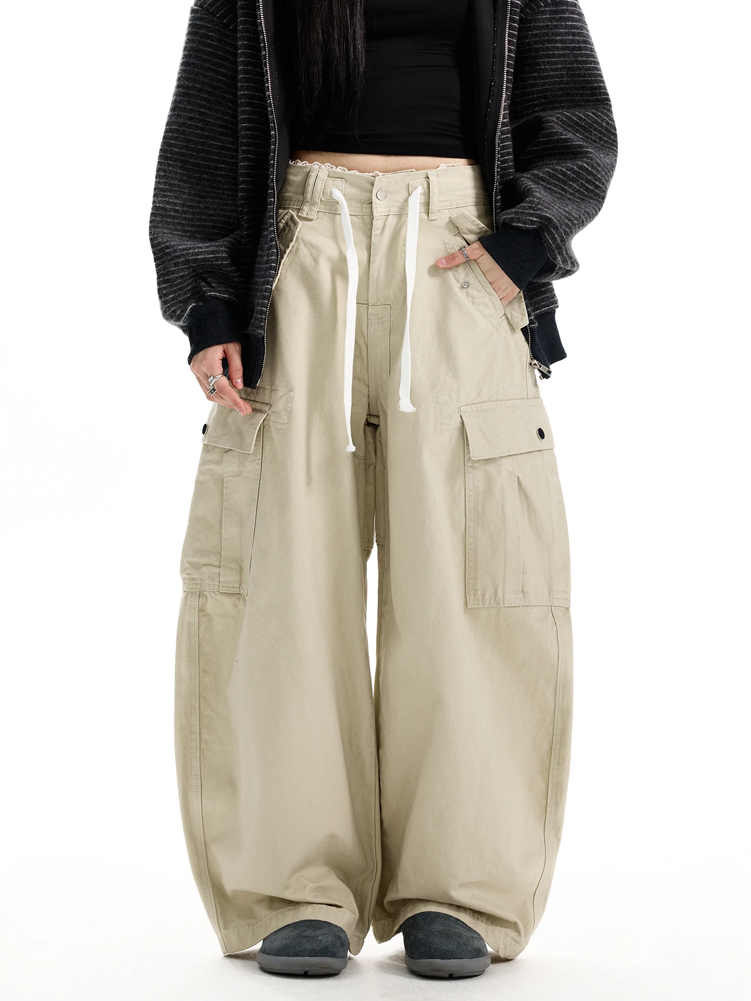 

Damon Island American Retro Work Pants with Large kets for Men And Women Loose Casual Wide Leg Hiphop Trousers