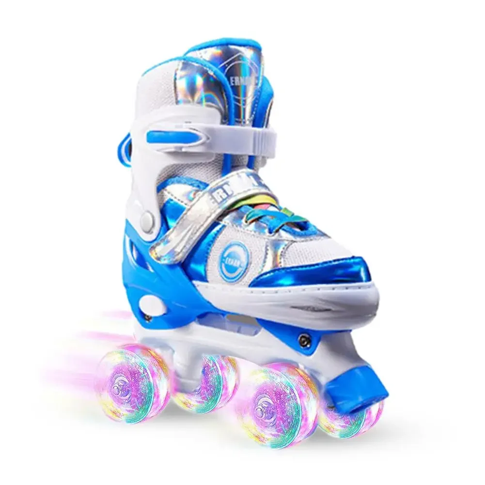 Boys Girls Kids Skates Children Roller Skates Skating Shoes Sliding Adjustable Quad Sneakers PU Flashing 4 Wheels Roller Skates