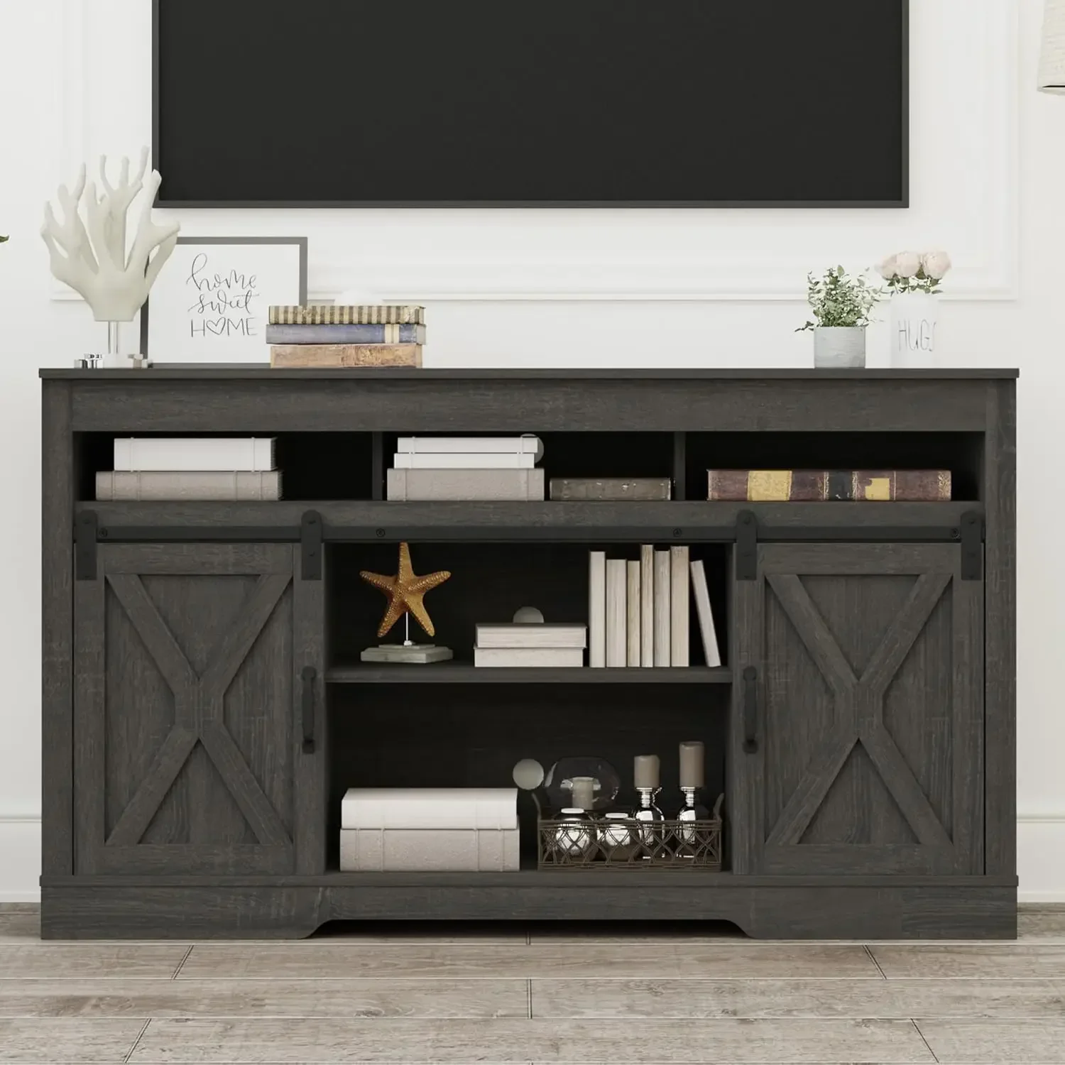 TV Stand , 34'' Tall Entertainment Center , Storage Cabinet Television Stand for Living Room, Bedroom (Dark Grey)