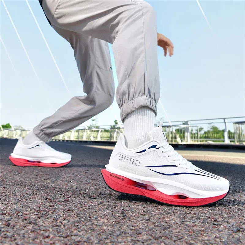 Herren-Freizeitsportschuhe, Paar-Modell 9Pro, Herren-Laufschuhe für Wettkämpfe, trendige Sportschuhe mit Farbverlauf und Mesh-Obermaterial, atmungsaktive, leichte und strapazierfähige Laufschuhe mit dicker Sohle und hoher Elastizität, die Stöße absorbieren, ideal für Outdoor-Fitness-Training. – Detail 27