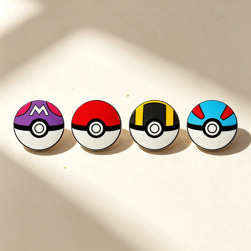 Pokemon Poke Ball Enamel Pins 4Pcs Set Master Ultra Great Ball Brooches Lapel Badges For Fans Gift