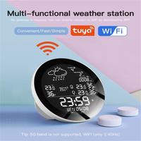 Tuya Wifi Smart Weather Station with Clock Temperature and Humidity Meter Large Weather Clock Temp Humidity Gauge with 3 Sensor