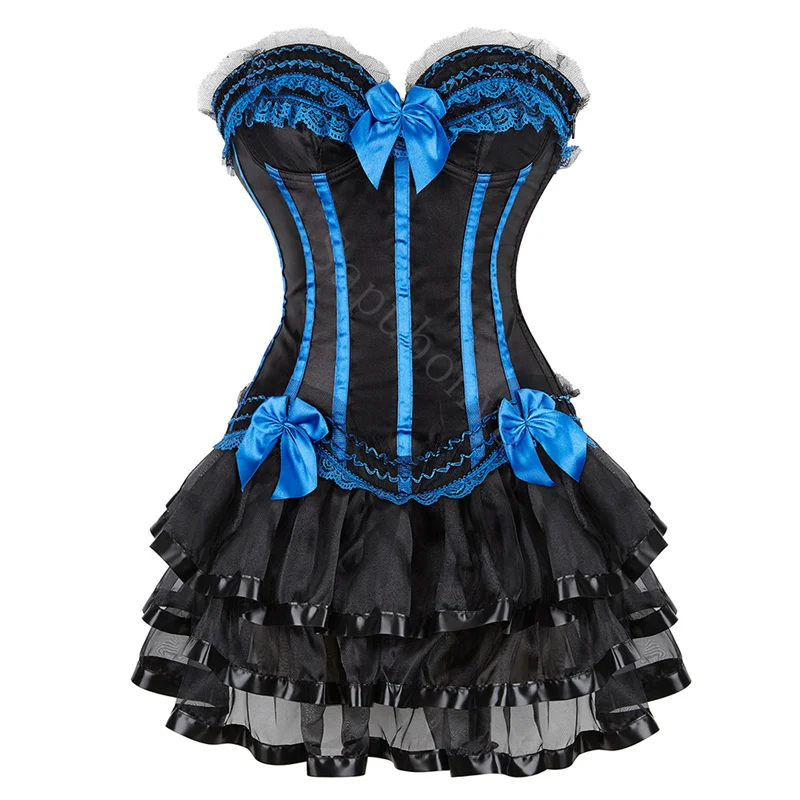 Sapubonva Corsets Dress with Skirt Costumes Vintage Striped Floral Lace Up Corset Bustier Tank Top For Women Plus Size Burlesque