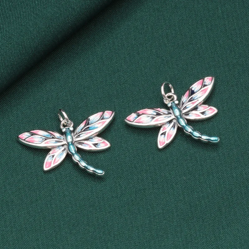 925 Sterling Silver Enamel Dragonfly Pendant for Women Retro Simple Fashion Insect DIY Handmade Material Jewelry Making DZ012