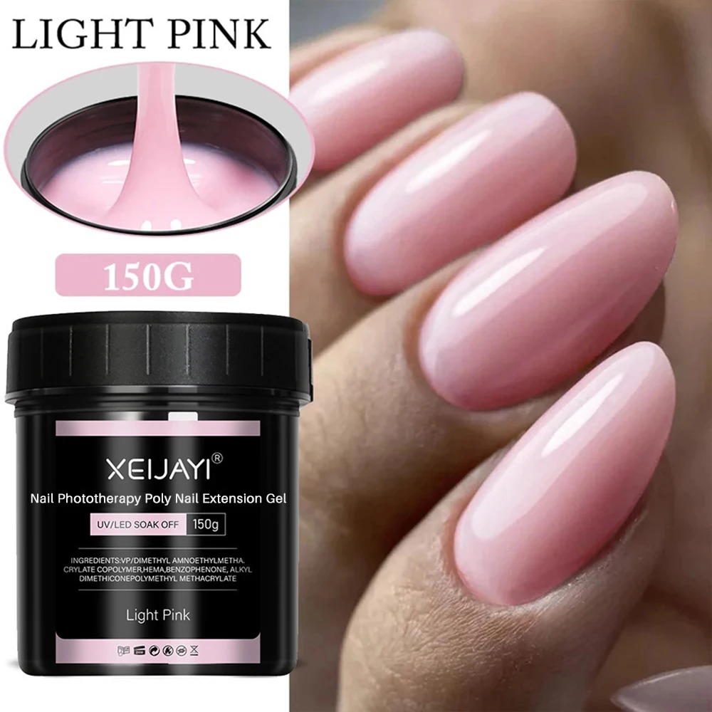 150g Clear UV/LED Soak Off Nail Extension Gel Quick Building Self-Leveling Hard Jelly Gel, Nail Enhancement for DIY Home & Salon