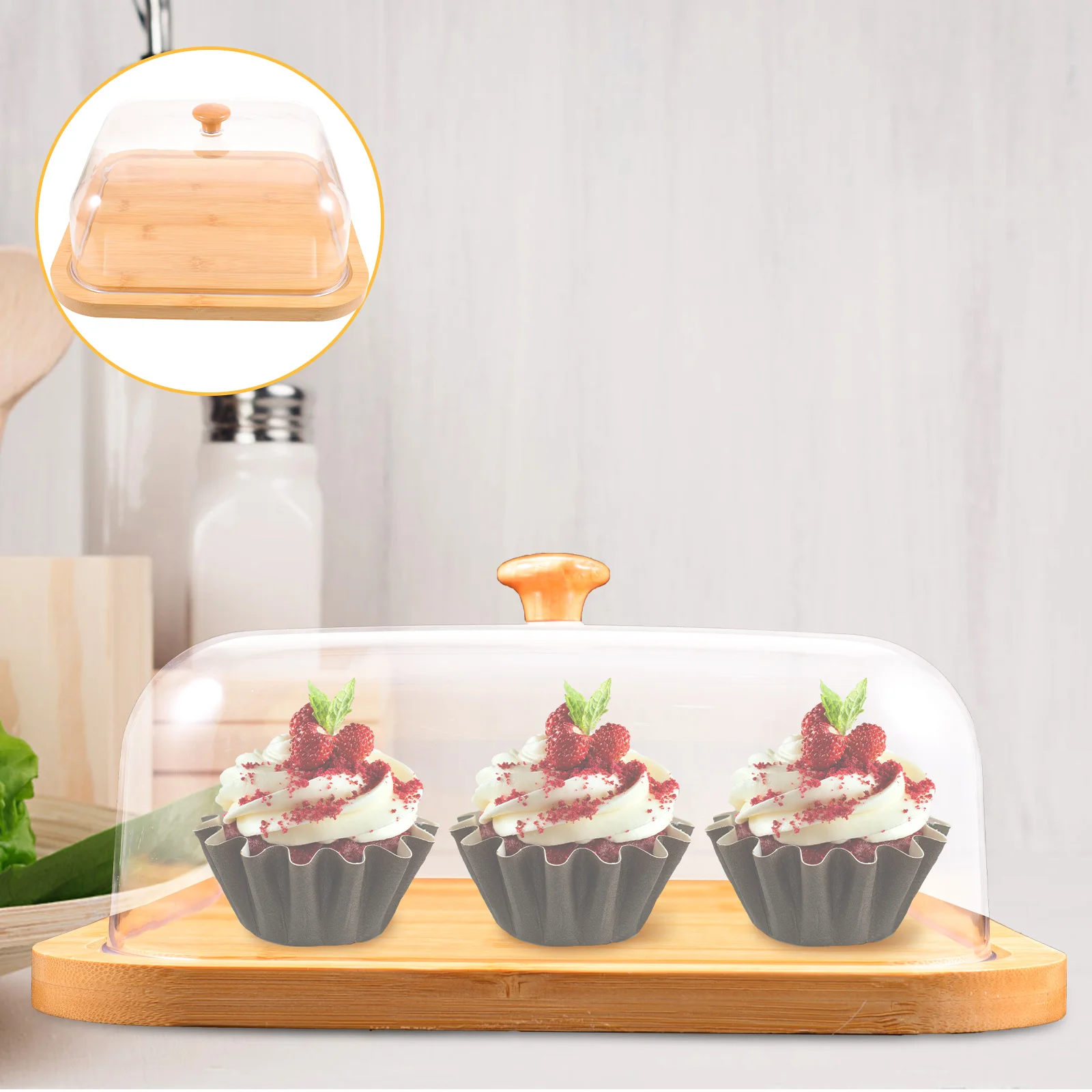 

1Set Bamboo Cake Tray Lid Practical Acrylic Cake Stand Multi-Purpose Dessert Plate Kitchen Party Acrylic Plate Stand