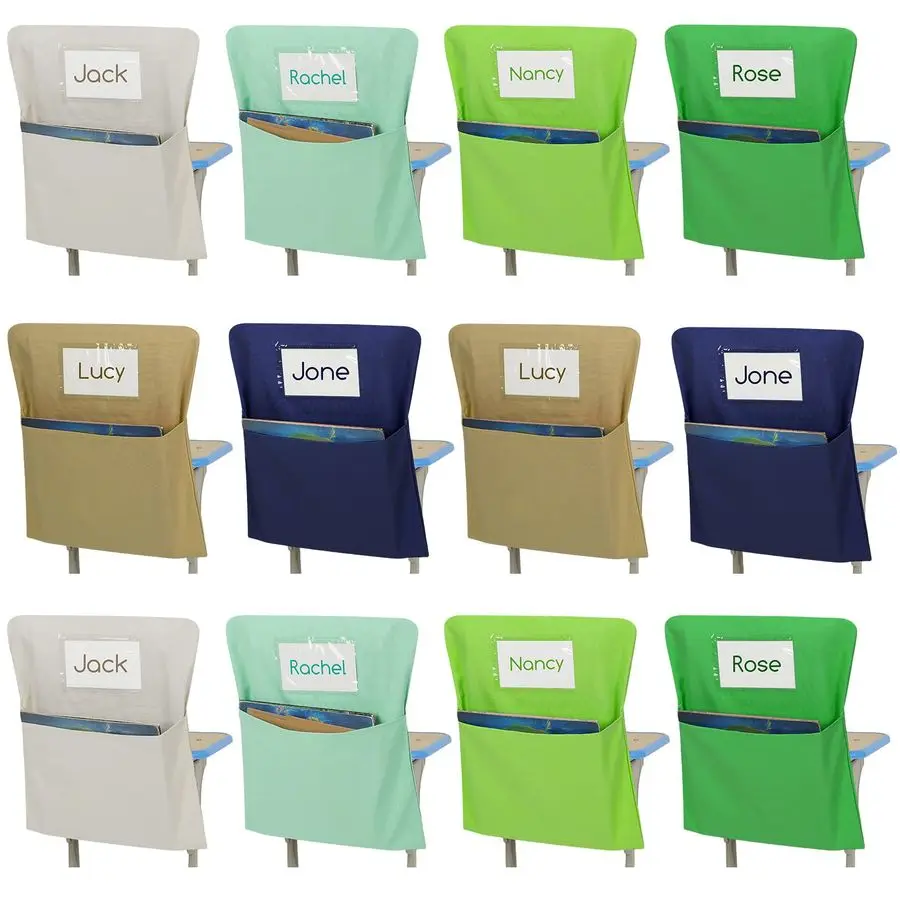 

Пакет карманов для стульев для классной комнаты 16x20 дюймов, сверхпрочный большой органайзер для сидений с именными бирками, принадлежности для учителей для дошкольников, вид