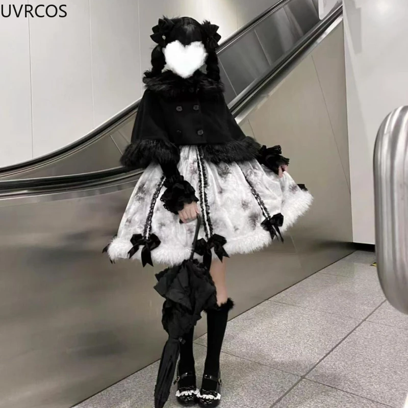 Setelan jas 3 potong untuk wanita, gaun Natal Lolita 3 potong, gaun Mini motif pita lucu, setelan jas manis Y2k gaya Korea musim gugur dan musim dingin