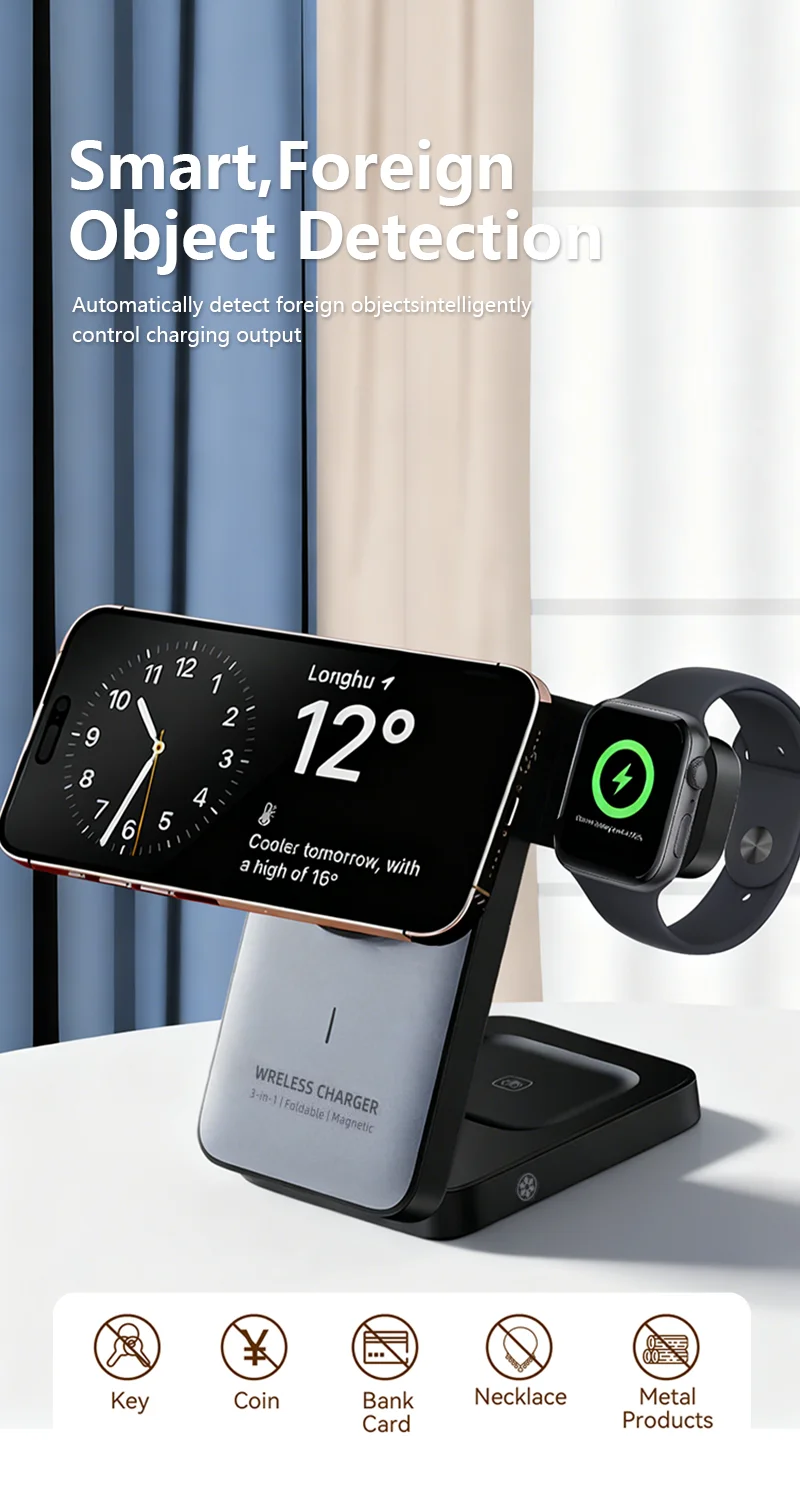 3-in-1 faltbares kabelloses Ladegerät mit Kühlventilator Qi2 15W für MagSafe magnetisches Schnellladegerät für iPhone 12-18, iWatch S3-S10 – Detail 6