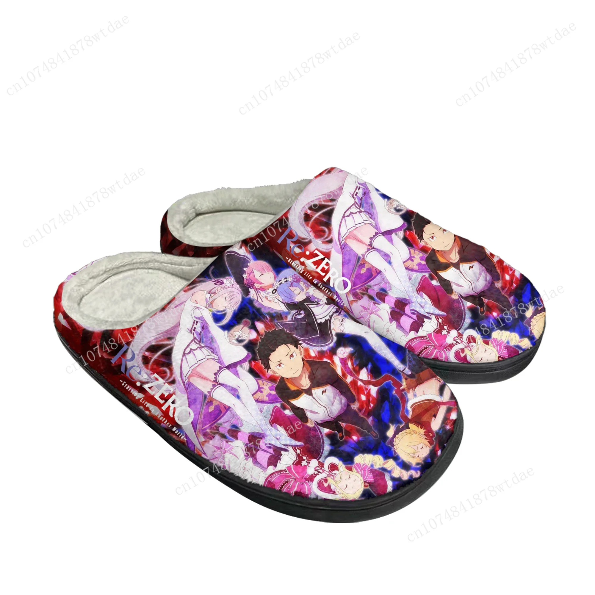 Re:Zero Home Cotton Slippers Mens Womens Emilia Plush Bedroom Casual Keep Warm Shoes Anime Cartoon Custom Thermal Indoor Slipper