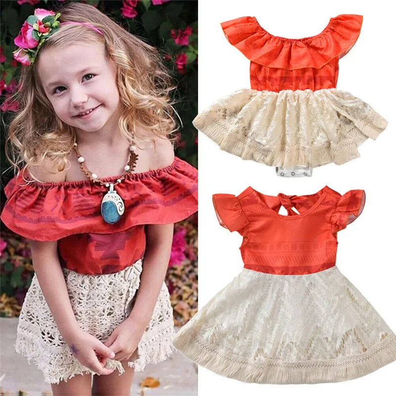 

2019-05-30 Lioraitiin 0-5Years Toddler Girl Fashion Summer Dress Off Shoulder Patchwork Lace Bodysuit Family Matching Outfits