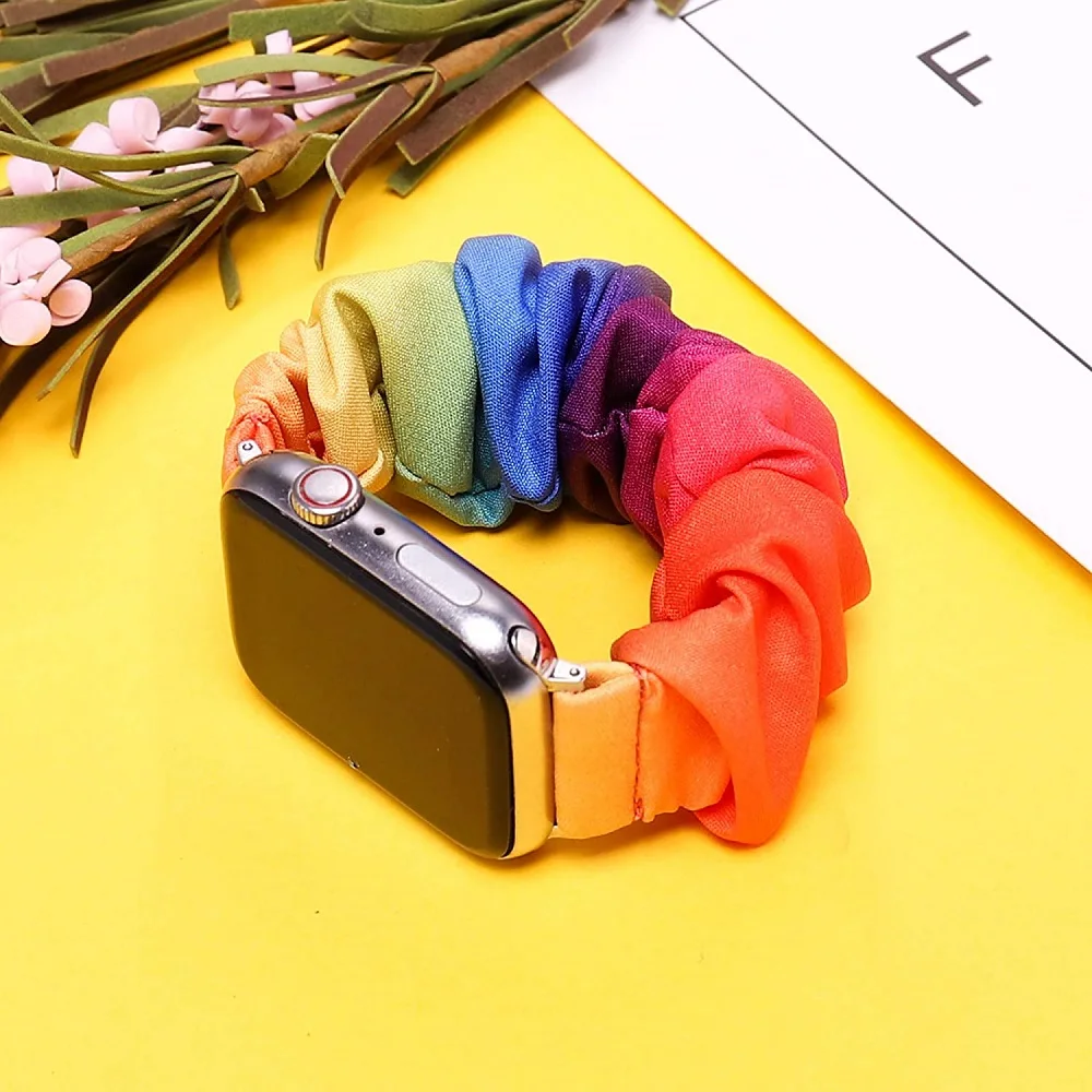 YAYUU حزام ل أبل أشرطة ساعات يد Scrunchie ل 38 مللي متر 42 مللي متر 40 مللي متر 41 مللي متر 44 مللي متر لطيف طباعة مرونة سوار ساعة ل iWatch سلسلة 7 6 5 4