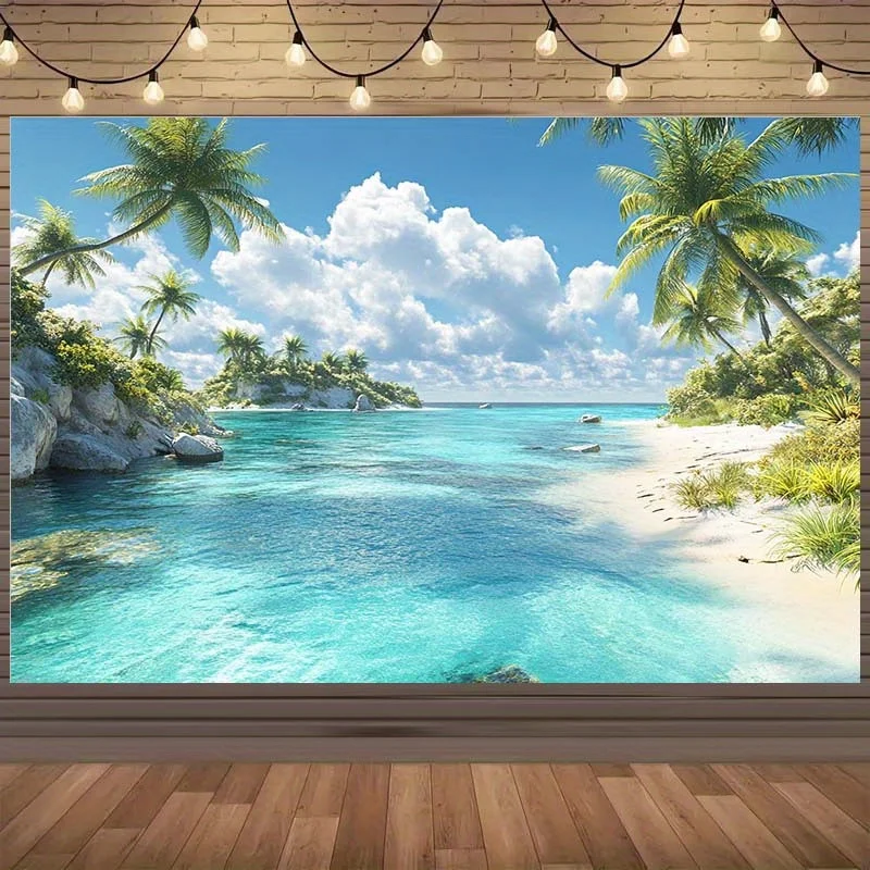 banner-de-fundo-2d-praia-tropical-vista-maritima-nenhum-poder-necessario-fundo-de-festa-cenario-de-praia-tropical