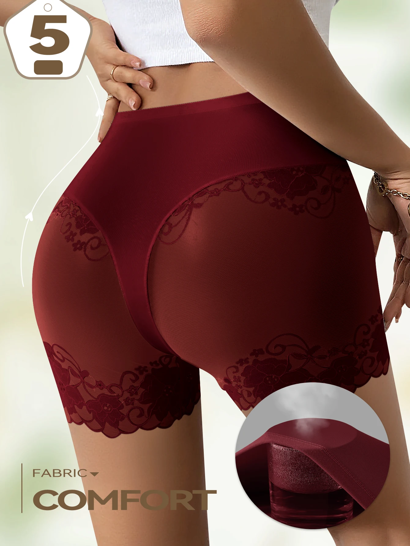 กางเกงในกันโป๊ผู้หญิง 5 ชิ้น/ชุด ลายลูกไม้ ขอบเอวสูง ผ้าลูกไม้ยืดหยุ่น