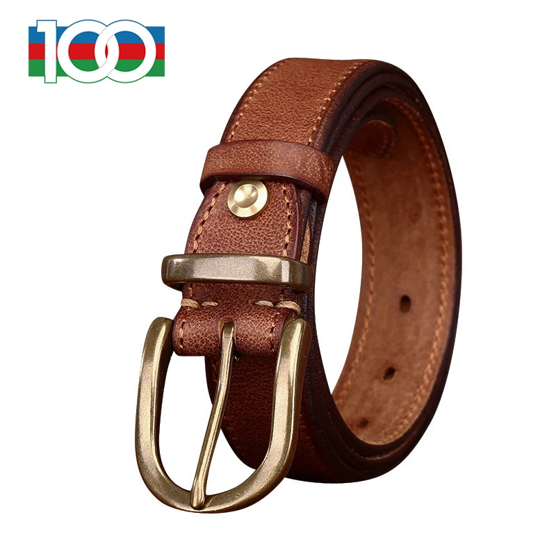 3mm thick cow belt 3.3CM wide fashionable men's jeans belt retro 80g pure copper needle buckle top women's belts 100 gift box