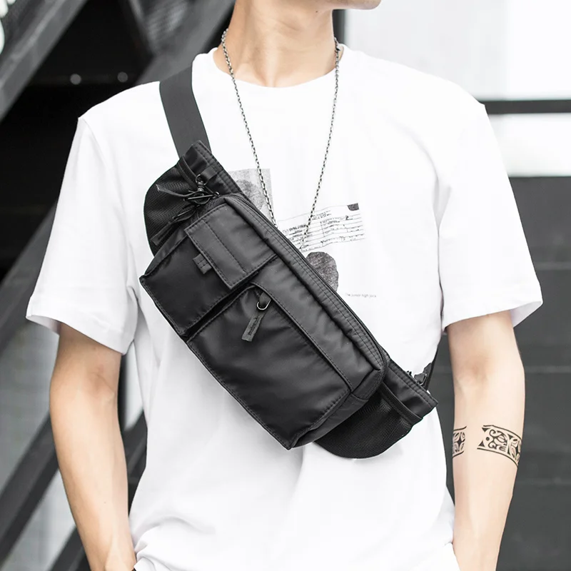 

Waterproof Men Crossbody Bag Casual 7.9inch Multi-Layer Shoulder s Hip Hop Chest Zipper Phone Tactical Waist