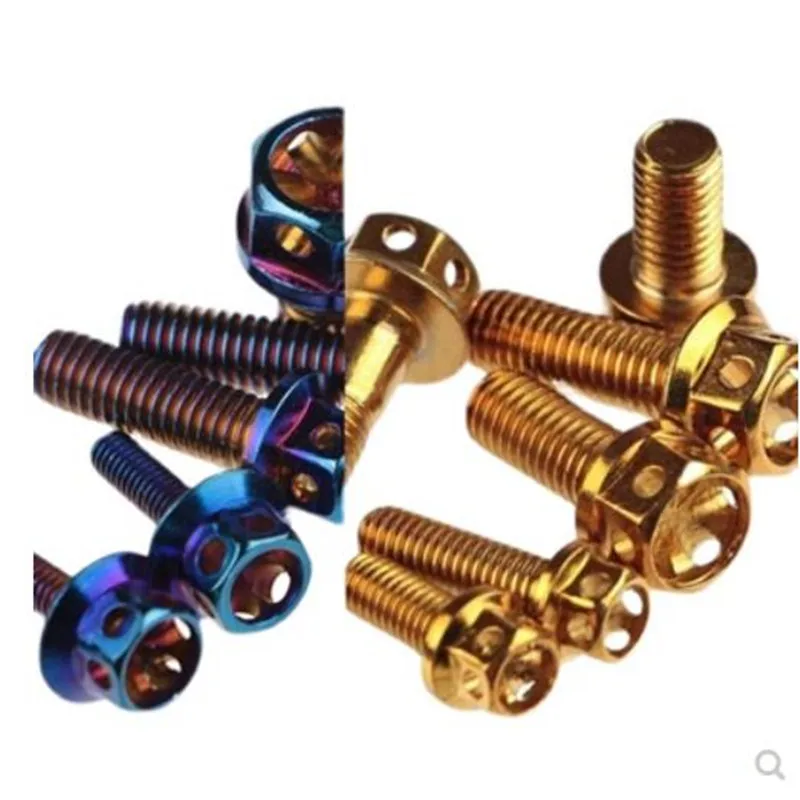 1-3pc M4 M5 M6 M8 M10 Burn Titanium Screw 304 Stainless Steel with Titanium Plated Blue Gloden Hexagon Flange Head Screw Bolts
