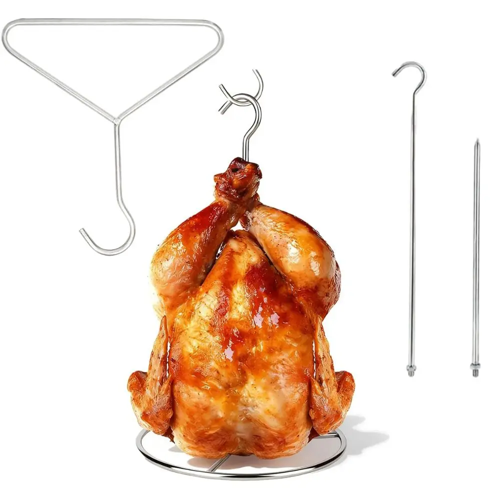 

Stainless Steel Turkey Fryer Rack Kit Vertical with Lifter Hook Roasting Grill Stand Replacement Parts Chicken Roaster Rack