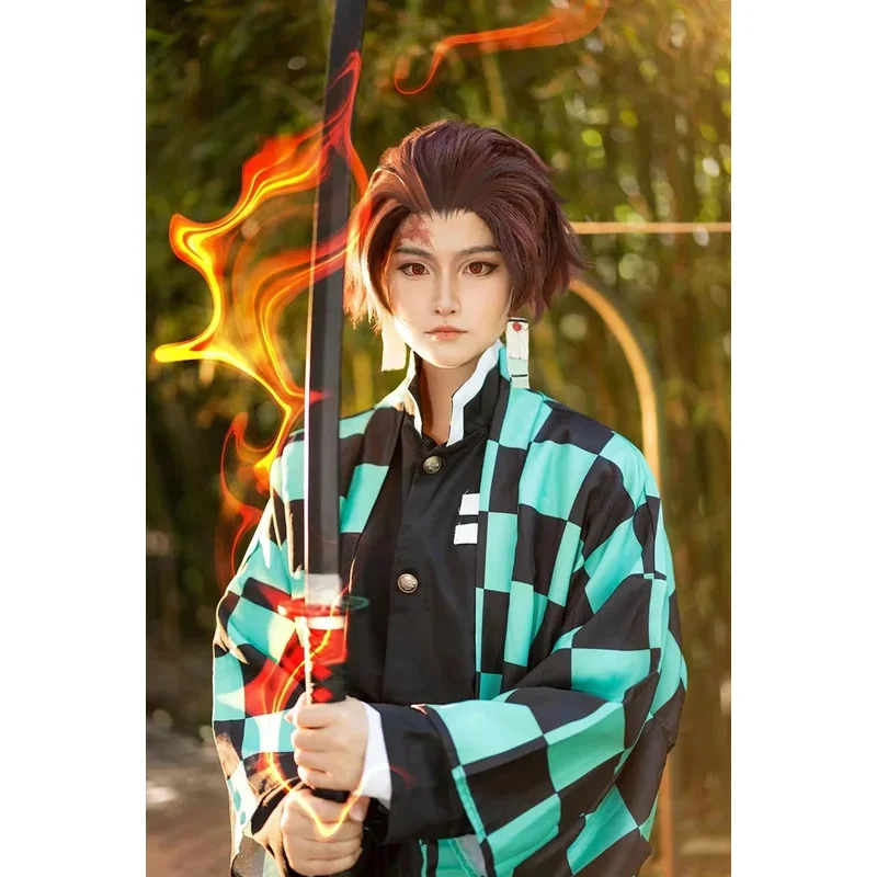 CyTanjirou Kamado Cosplay Custume Anime Demon Slayer Kimetsu No Yaiba Clothes For Adult Uniform Set Party Gift Wig Mask Kimono
