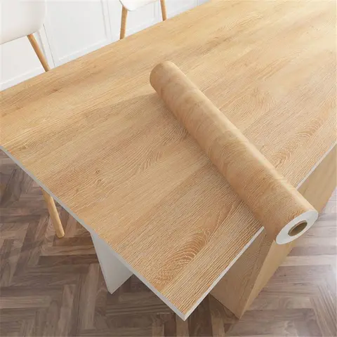Bilashmart 1 Roll Pvc Oil-proof Wood Grain Sticker Self-adhesive Wallpaper For Kitchen Countertop Furniture Cabinet Table Wall Renovation