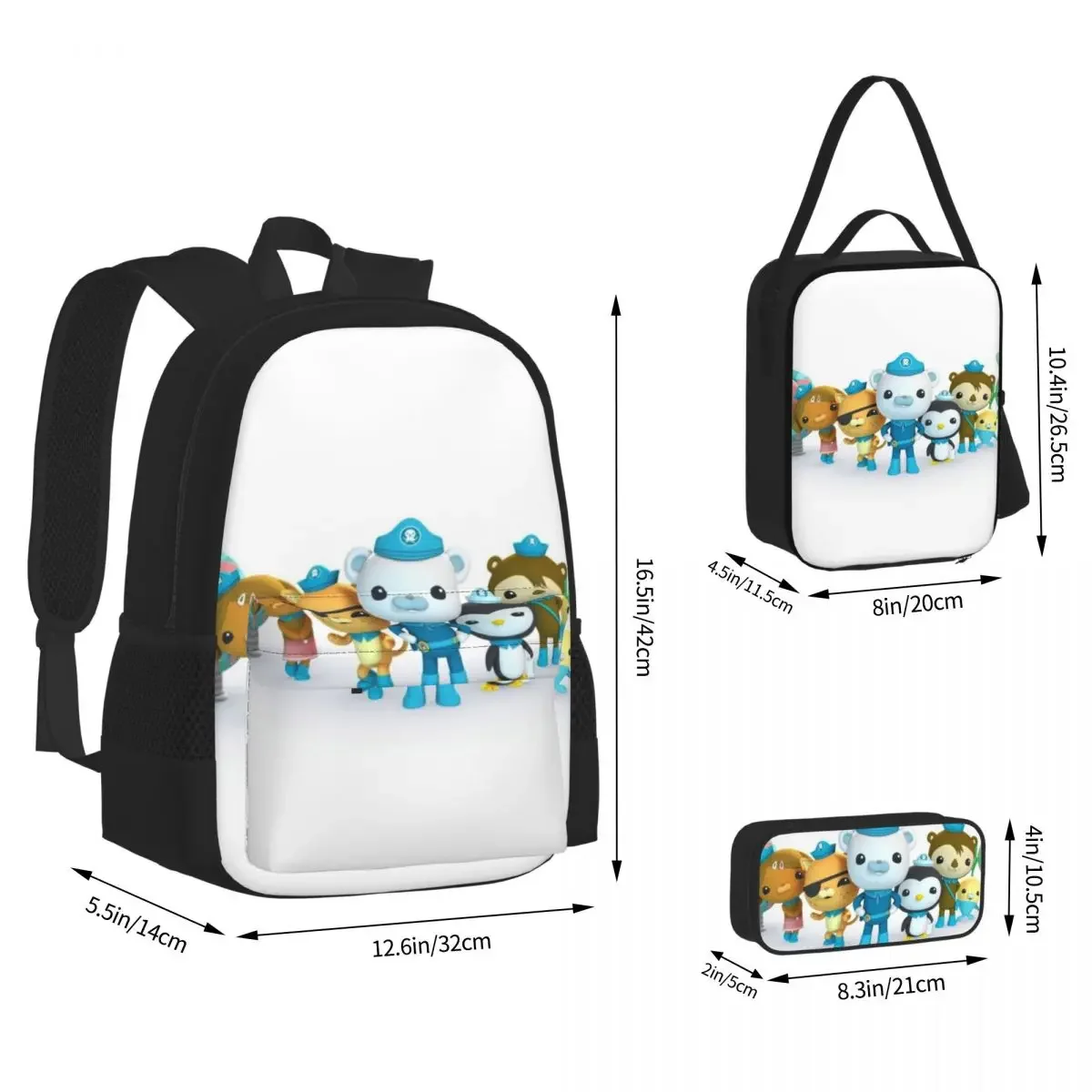 Cbeebies Octonauts Design Backpacks Boys Girls Bookbag Students School Bags Kids Rucksack Lunch Bag Pen Bag Three-Piece Set