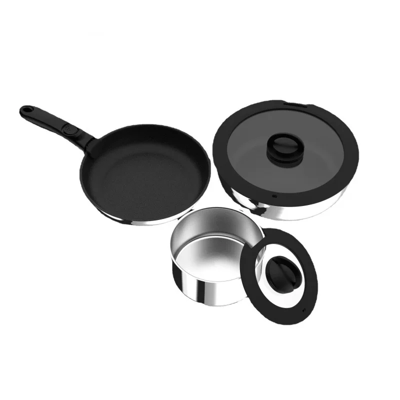 

Stainless Steel Removable Handle Set Pot Multifunctional Silicone Soup Pot Milk Pot Frying Pot Set Non-Stick Pot