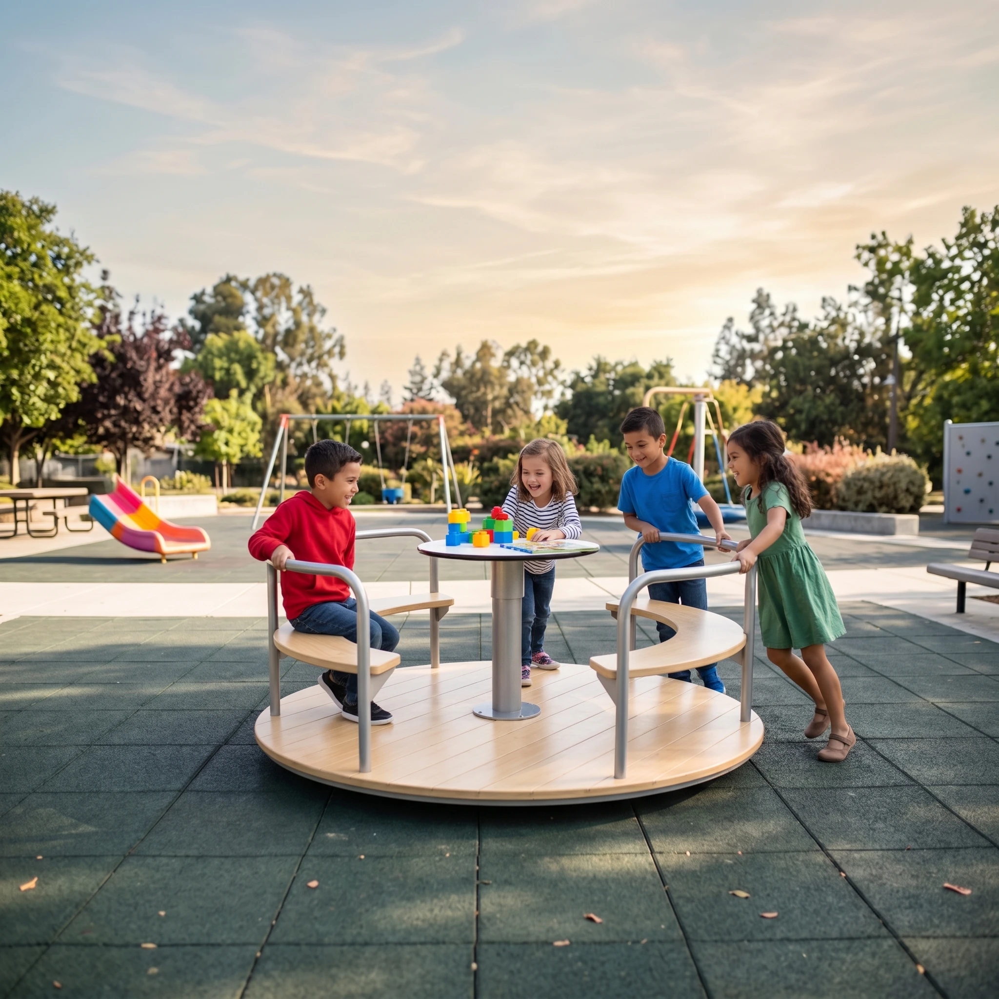 LALOT Seating Spinner Rotating Chair Merry-Go-Round Wooden Playground Equipment Set for Kids Parks Schools Backyards YY-HD1011