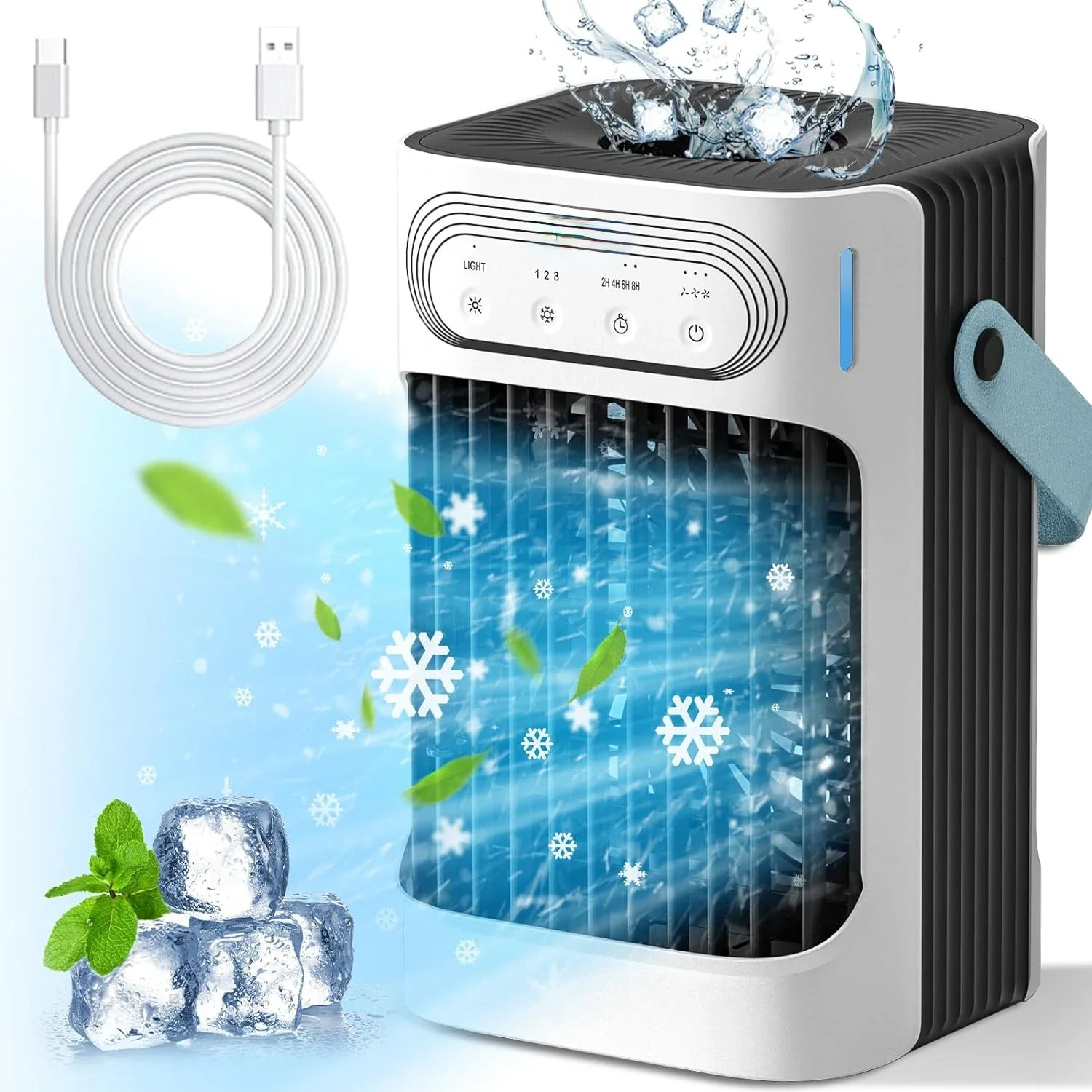 

3in1 Mini Evaporative Air Cooler with 3 Cool Air, 3 Wind Speeds, 7 Colorful Lights, 2-8H Timer AC - 900ML Air Conditioner