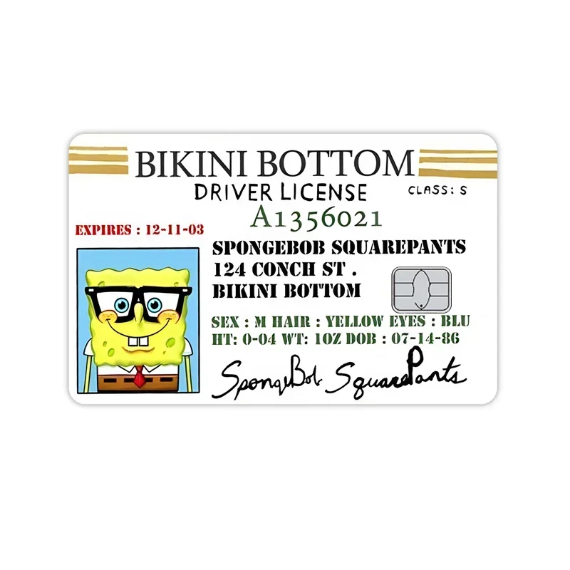 Name Spongebob Karten-Aufkleber DIY Kawaii Deko Exquisite Bankkarten Schüler-Lernmaterialien Aufkleber Dokumenten-Patches Geburtstagsgeschenk