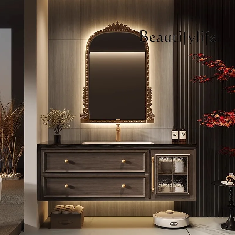 

French retro rock slab oak paint bathroom cabinet combination bathroom washstand American high-end
